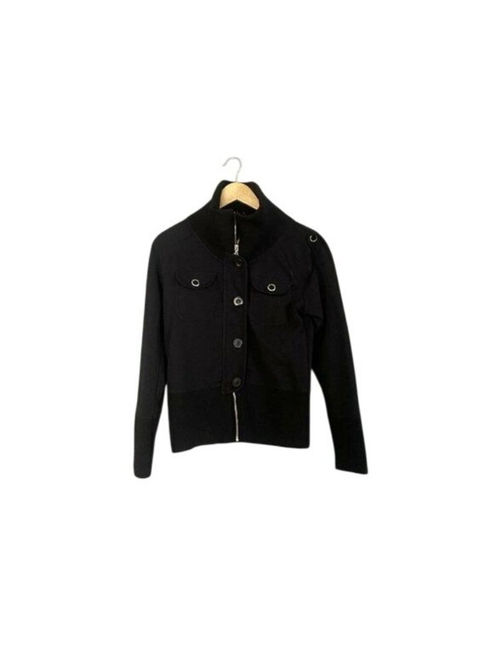 BCBG MAX AZRIA Black full Zip Up Hoodie Sweater large new